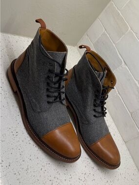 Taft Gray Wool and Brown Leather Cap-Toe Chukka Boots